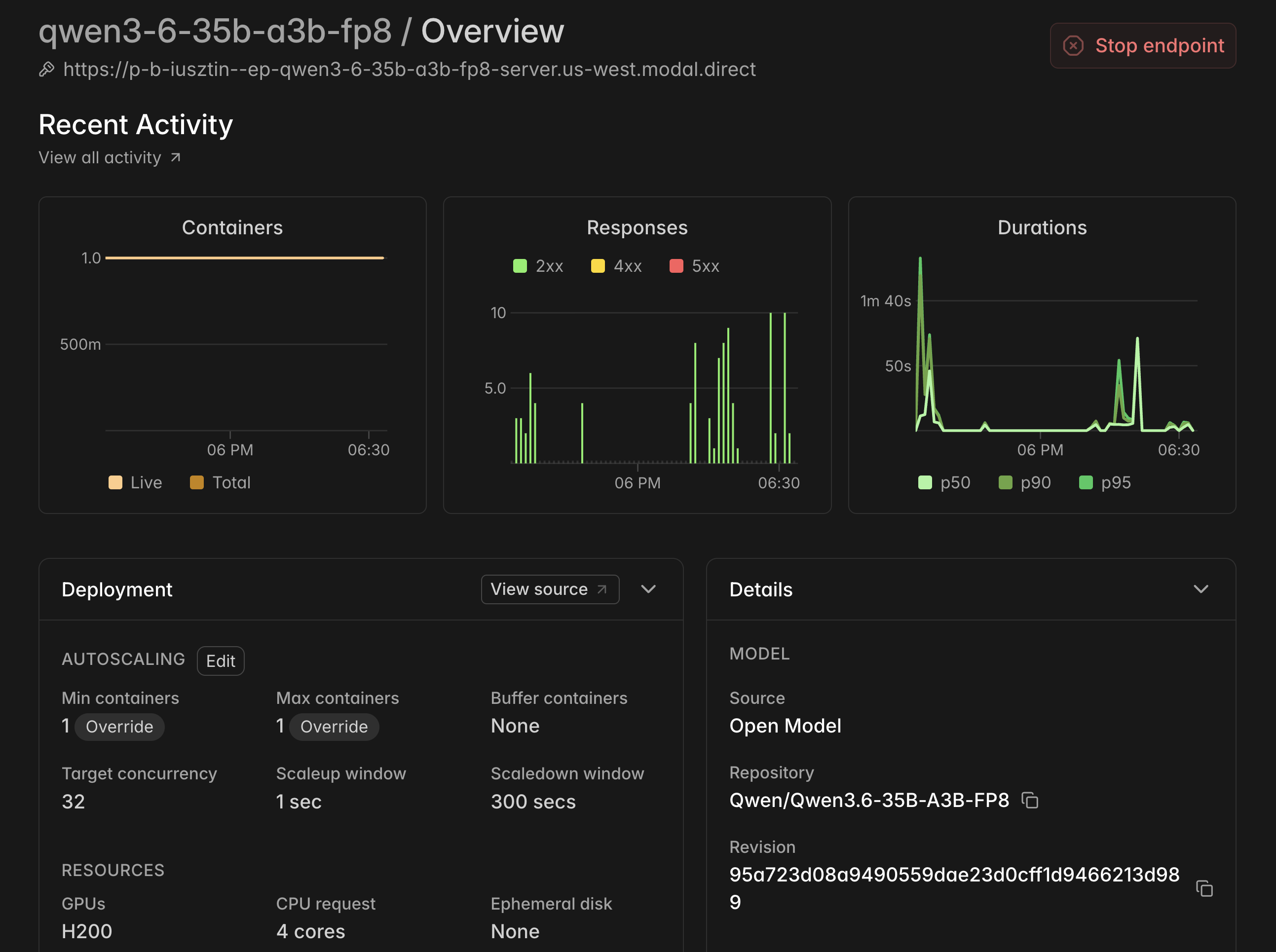 A self-served open model endpoint on Modal
