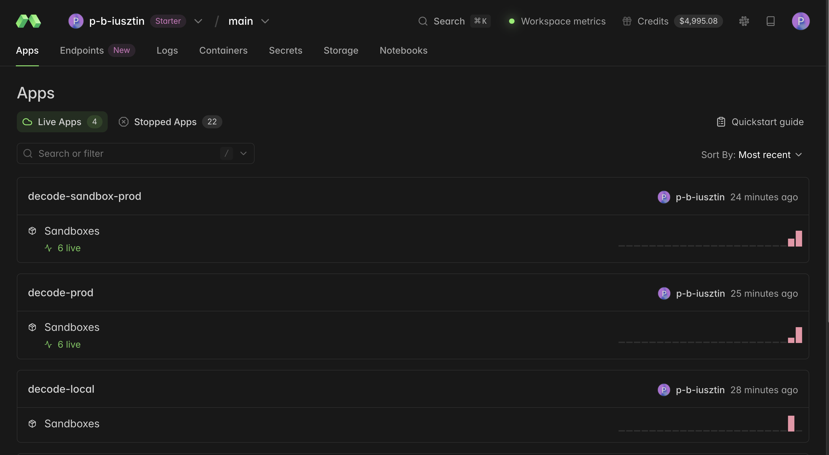 Live Modal sandboxes executing the agent's tools